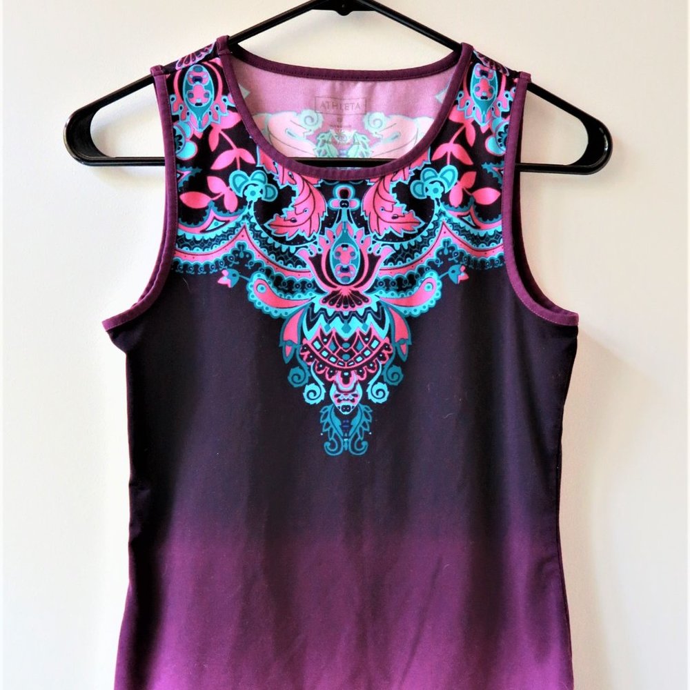 Athleta muscle up 2 top in printed purple paisley print size XS